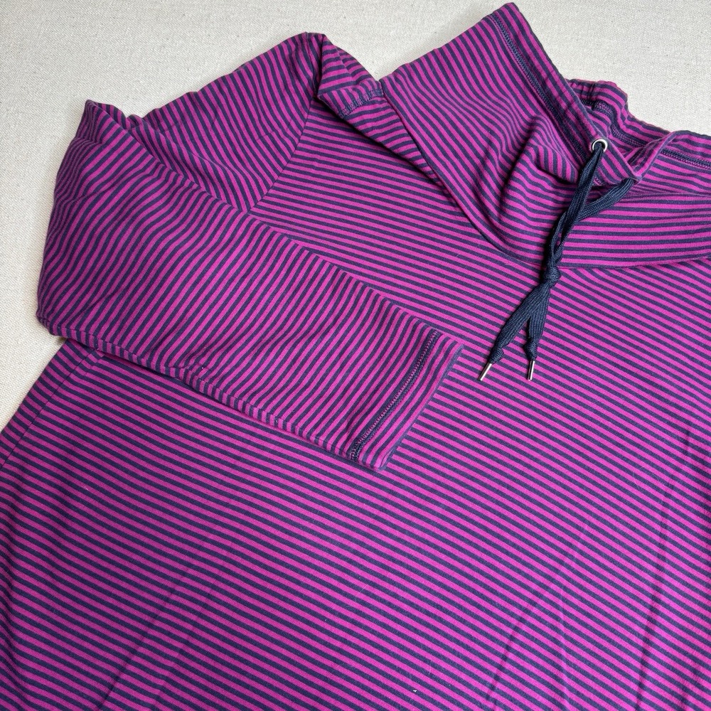 Karen Scott Sport Cowl-Neck Long-Sleeve Knit Top Women's Large Striped Fuschia
